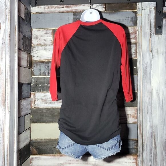 3/4 Length Baseball Tee Blacl & Red Size Medium - Picture 6 of 7